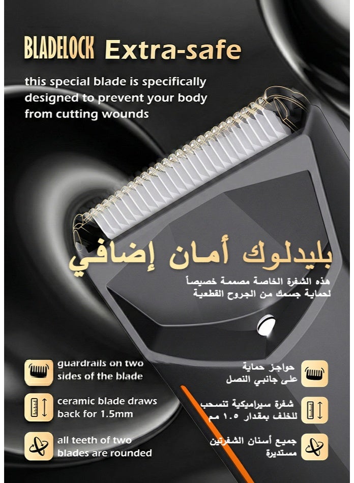 ENSSU Men’s Electric Body Groomer, Hair Trimmer & Clipper | BLADELOCK™ Safe Blade + LED Spotlight | IPX7 Waterproof Cordless Grooming Tool with LCD Display, 6000 RPM Motor, 60-Min Runtime | Full Body & Beard Grooming - Image 2